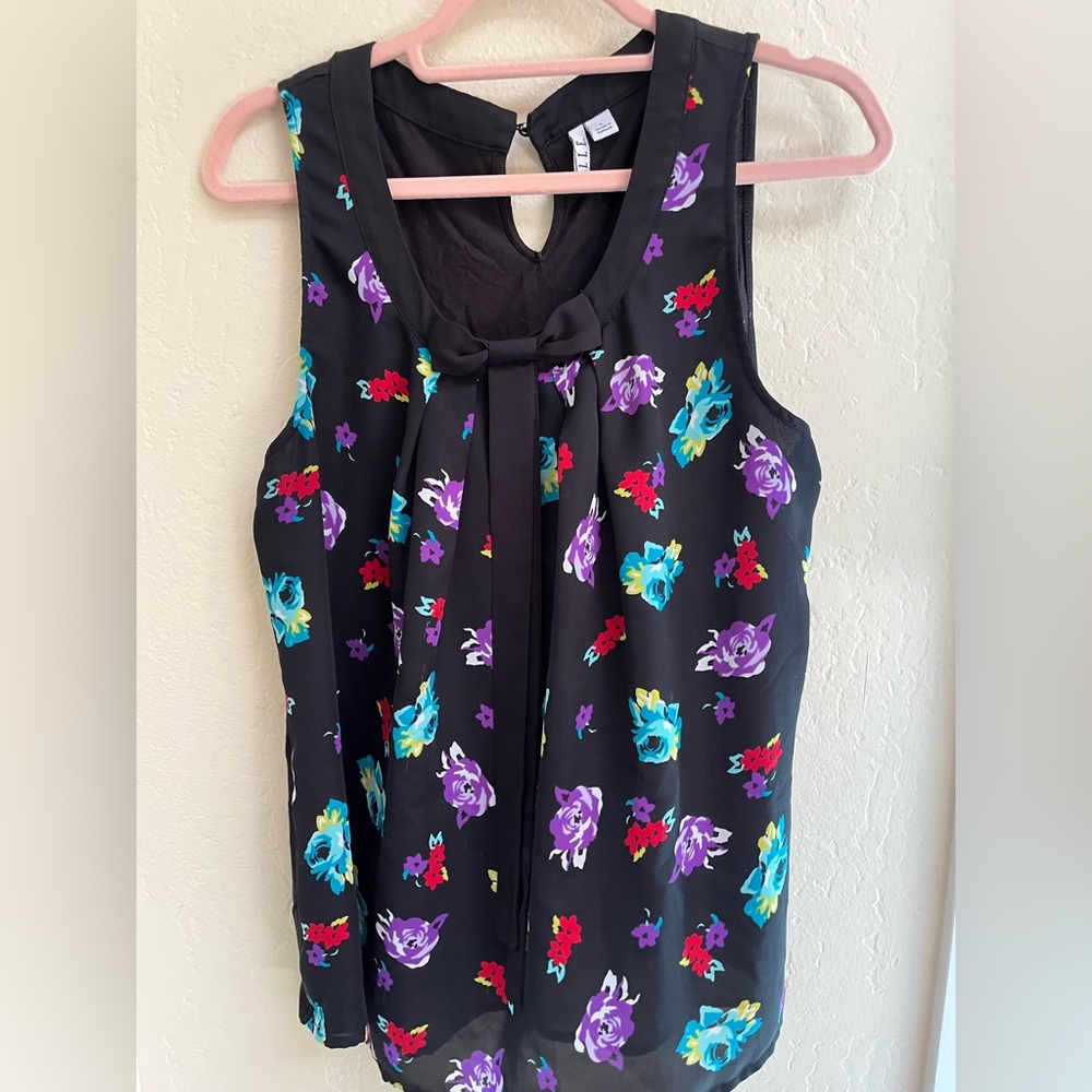 Elle Black and Purple Floral Sleeveless Tank Top